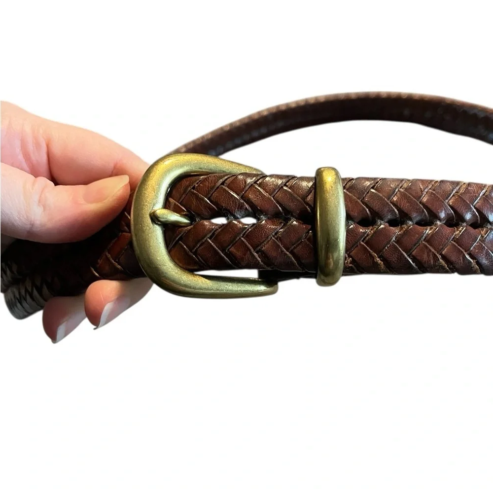 COACH‎ Men's Brown Genuine Leather Braided Belt with Gold Brass Buckle 42in 5922